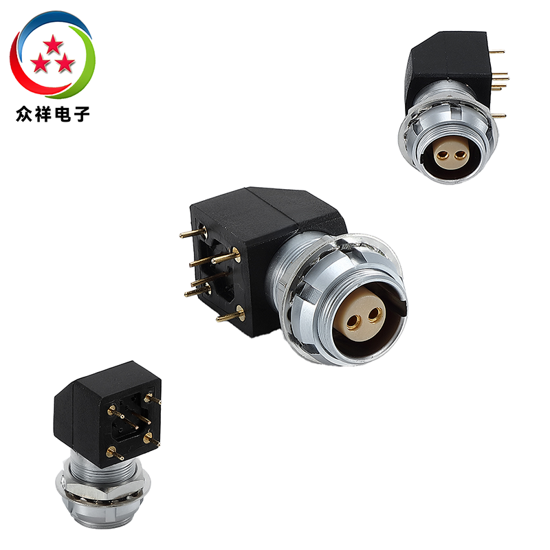 B-90°彎角短直針焊板插座